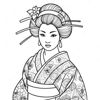 Traditional Geisha In Kimono Coloring Page 60383-48595