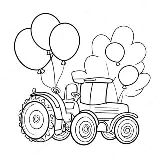 Colorful Birthday Tractor With Balloons Coloring Page 60393-48604