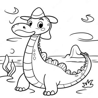 Cute Loch Ness Monster With A Hat Coloring Page 60543-48722