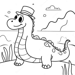 Cute Loch Ness Monster With A Hat Coloring Page 60543-48723