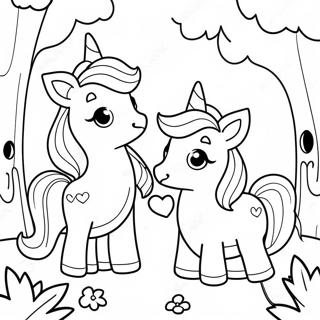 Cute Baby Unicorns In A Magical Forest Coloring Page 60563-48739