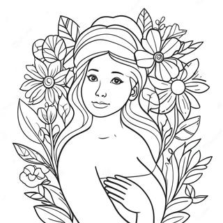 Beautiful Pregnant Woman With Flowers Coloring Page 60653-48809