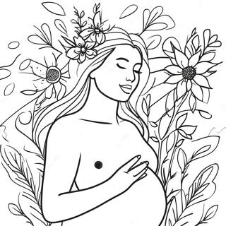 Beautiful Pregnant Woman With Flowers Coloring Page 60653-48810