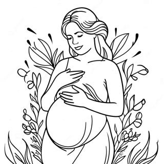 Beautiful Pregnant Woman With Flowers Coloring Page 60653-48811