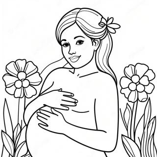 Beautiful Pregnant Woman With Flowers Coloring Page 60653-48812