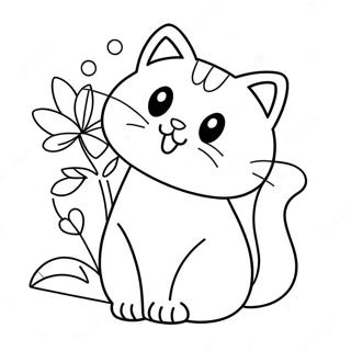 Cute Cat With Flowers Coloring Page 61122-49174