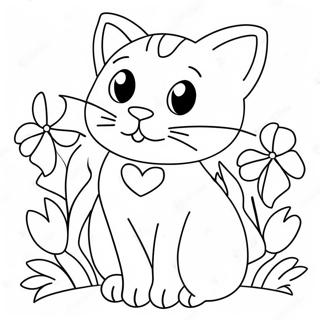 Cute Cat With Flowers Coloring Page 61122-49175