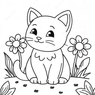 Playful Kitten Among Colorful Flowers Coloring Page 61123-49177