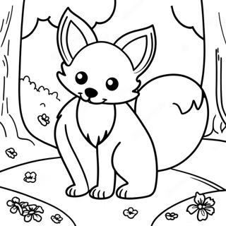 Playful Fox In A Forest Coloring Page 61333-49342