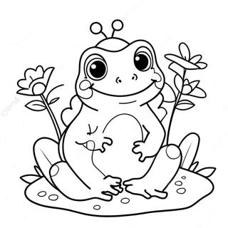 Cute Sweet Frog With Flowers Coloring Page 61863-49754