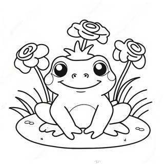 Cute Sweet Frog With Flowers Coloring Page 61863-49756