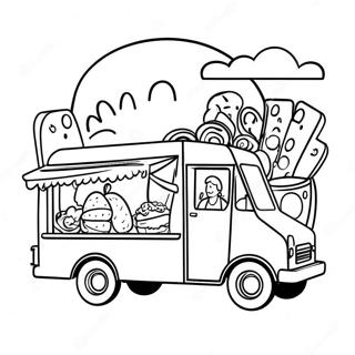 Colorful Food Truck With Happy Customers Coloring Page 62103-49952