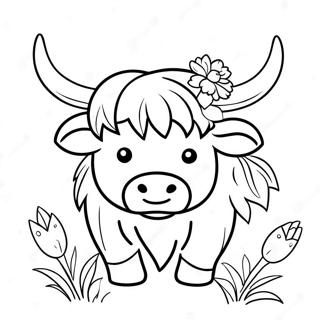 Cute Highland Cow With Flowers Coloring Page 62143-49981