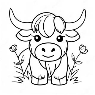 Cute Highland Cow With Flowers Coloring Page 62143-49982