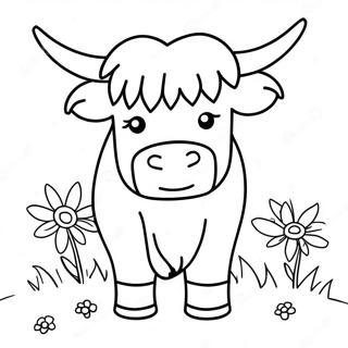 Cute Highland Cow With Flowers Coloring Page 62143-49983