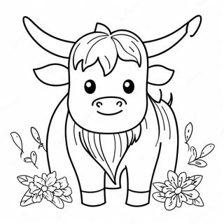 Cute Highland Cow With Flowers Coloring Page 62143-49984