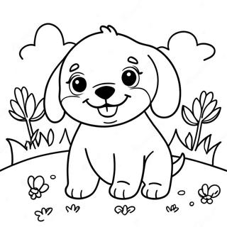 Playful Baby Puppy In A Garden Coloring Page 62723-50471