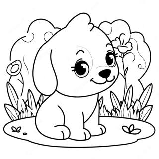 Playful Baby Puppy In A Garden Coloring Page 62723-50472