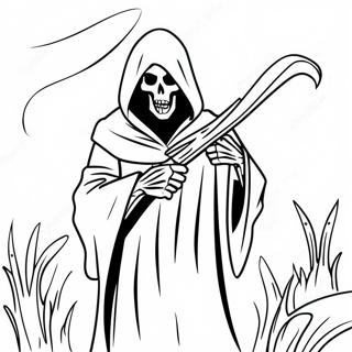 Creepy Grim Reaper With Scythe Coloring Page 6272-5174