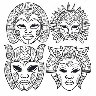 Colorful African Masks Coloring Page 62763-50499