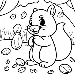 Playful Squirrel Gathering Acorns Coloring Page 62953-50634