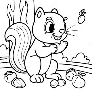 Playful Squirrel Gathering Acorns Coloring Page 62953-50636