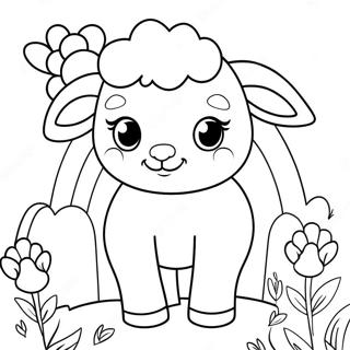 Cute Easter Lamb With Flowers Coloring Page 63173-50807