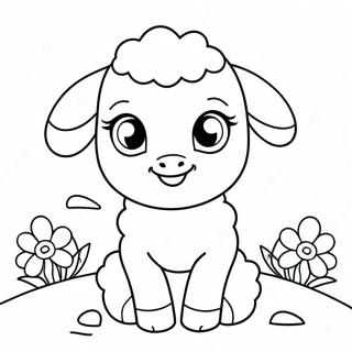 Cute Easter Lamb With Flowers Coloring Page 63173-50808