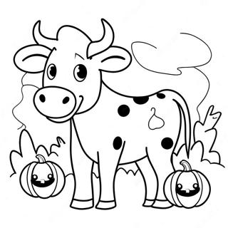 Spooky Cow With Pumpkin Coloring Page 63453-51025