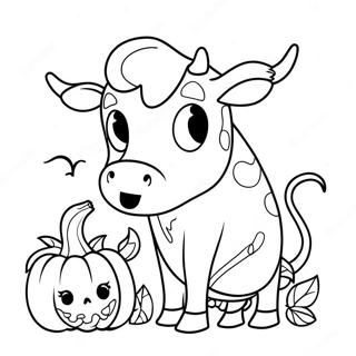 Spooky Cow With Pumpkin Coloring Page 63453-51027