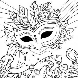 Colorful Mardi Gras Mask With Feathers Coloring Page 63473-51045