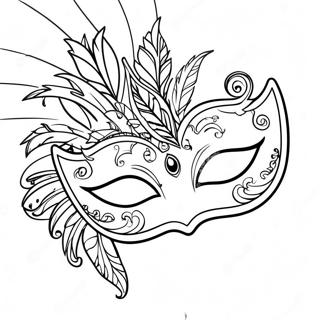 Colorful Mardi Gras Mask With Feathers Coloring Page 63473-51046