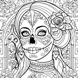 Intricate Gothic Female Sugar Skull Coloring Page 63503-51066