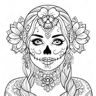 Intricate Gothic Female Sugar Skull Coloring Page 63503-51068