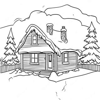 Snowy Winter Cabin Scene Coloring Page 63543-51097