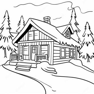 Snowy Winter Cabin Scene Coloring Page 63543-51098