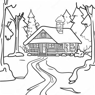 Snowy Winter Cabin Scene Coloring Page 63543-51099