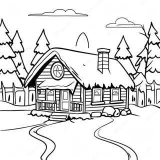 Snowy Winter Cabin Scene Coloring Page 63543-51100