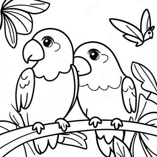 Colorful Parrots In The Rainforest Coloring Page 63673-51213