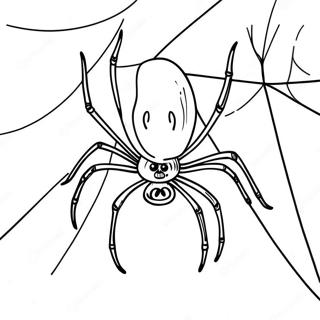 Creepy Halloween Spider Hanging From Web Coloring Page 6412-5284