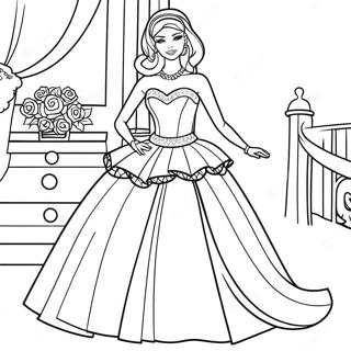 Elegant Barbie Princess In A Sparkling Dress Coloring Page 64543-51900