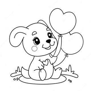 Valentines Puppy With Heart Balloons Coloring Page 64782-52090