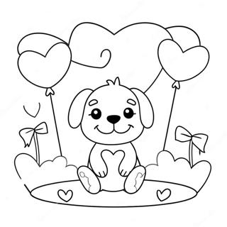 Valentines Puppy With Heart Balloons Coloring Page 64782-52091