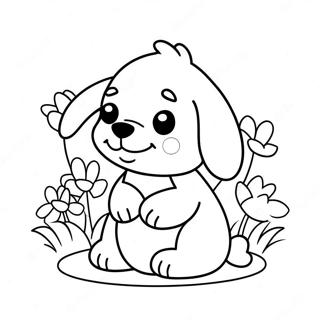 Cute Valentines Puppy With Flowers Coloring Page 64783-52086