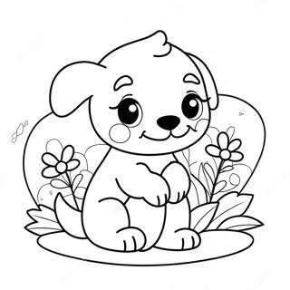 Cute Valentines Puppy With Flowers Coloring Page 64783-52087