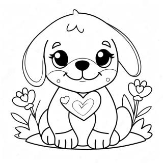 Cute Valentines Puppy With Flowers Coloring Page 64783-52088