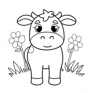 Adorable Kawaii Cow With Flowers Coloring Page 64823-52121