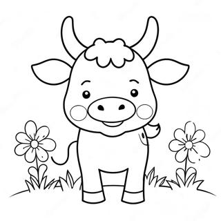 Adorable Kawaii Cow With Flowers Coloring Page 64823-52122