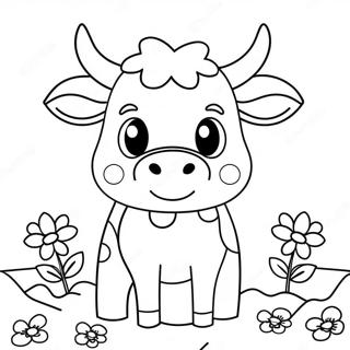 Adorable Kawaii Cow With Flowers Coloring Page 64823-52123