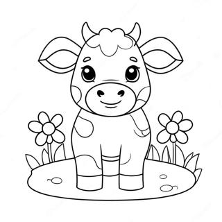 Adorable Kawaii Cow With Flowers Coloring Page 64823-52124